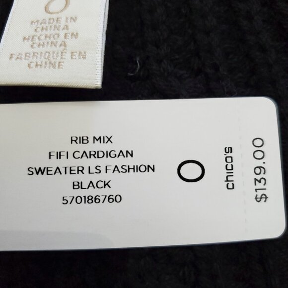 Chico's Rib Mix FiFi Cardigan Sweater Full Zip Black Wool Blend Size O Small - Picture 11 of 14